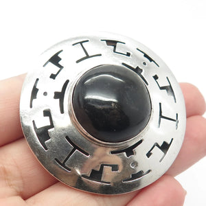 925 Sterling Silver Vintage Mexico JLP Real Obsidian Gem Pin Brooch / Pendant