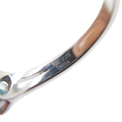 925 Sterling Silver Real Oval-Cut Blue & Round-Cut White Topaz Ring Size 6.25