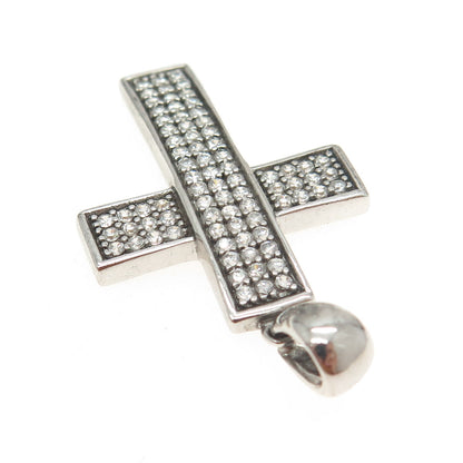 925 Sterling Silver Round-Cut C Z Sparkle Cross Pendant