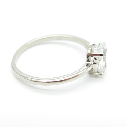 DAZZLERS 925 Sterling Silver Real Oval-Cut White Topaz Engagement Ring Size 9