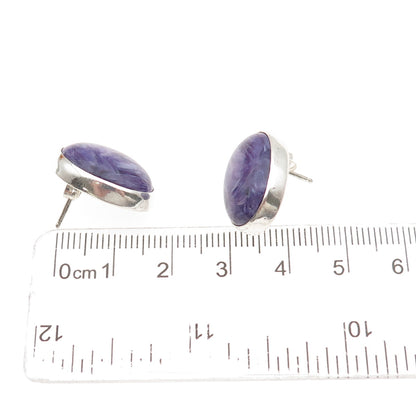 INCA Old Pawn 925 Sterling Silver Vintage Southwestern Charoite Tribal Earrings