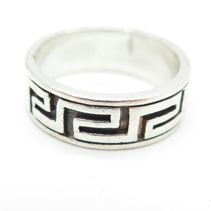 925 Sterling Silver Vintage Greek Maze Band Ring Size 8