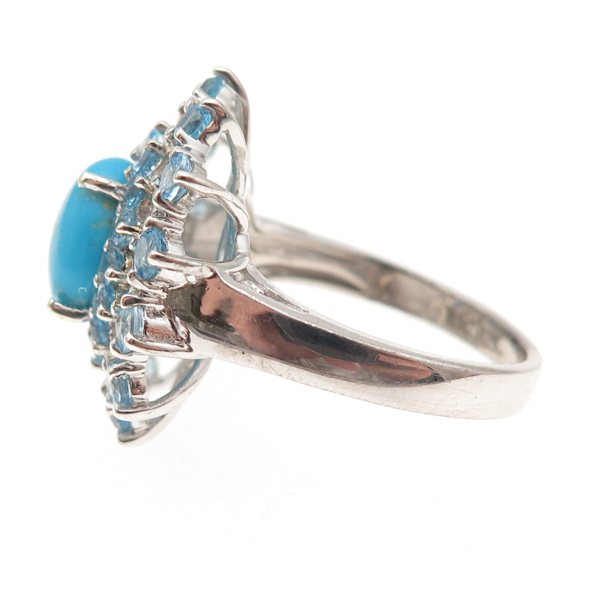 925 Sterling Silver Real Turquoise & Blue Topaz Ring Size 8.25