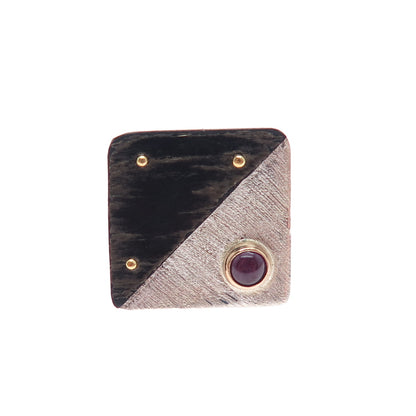 VICTOR ALFARO 14K Gold 925 Sterling Silver Vintage Real Ruby Modernist Lapel Pin