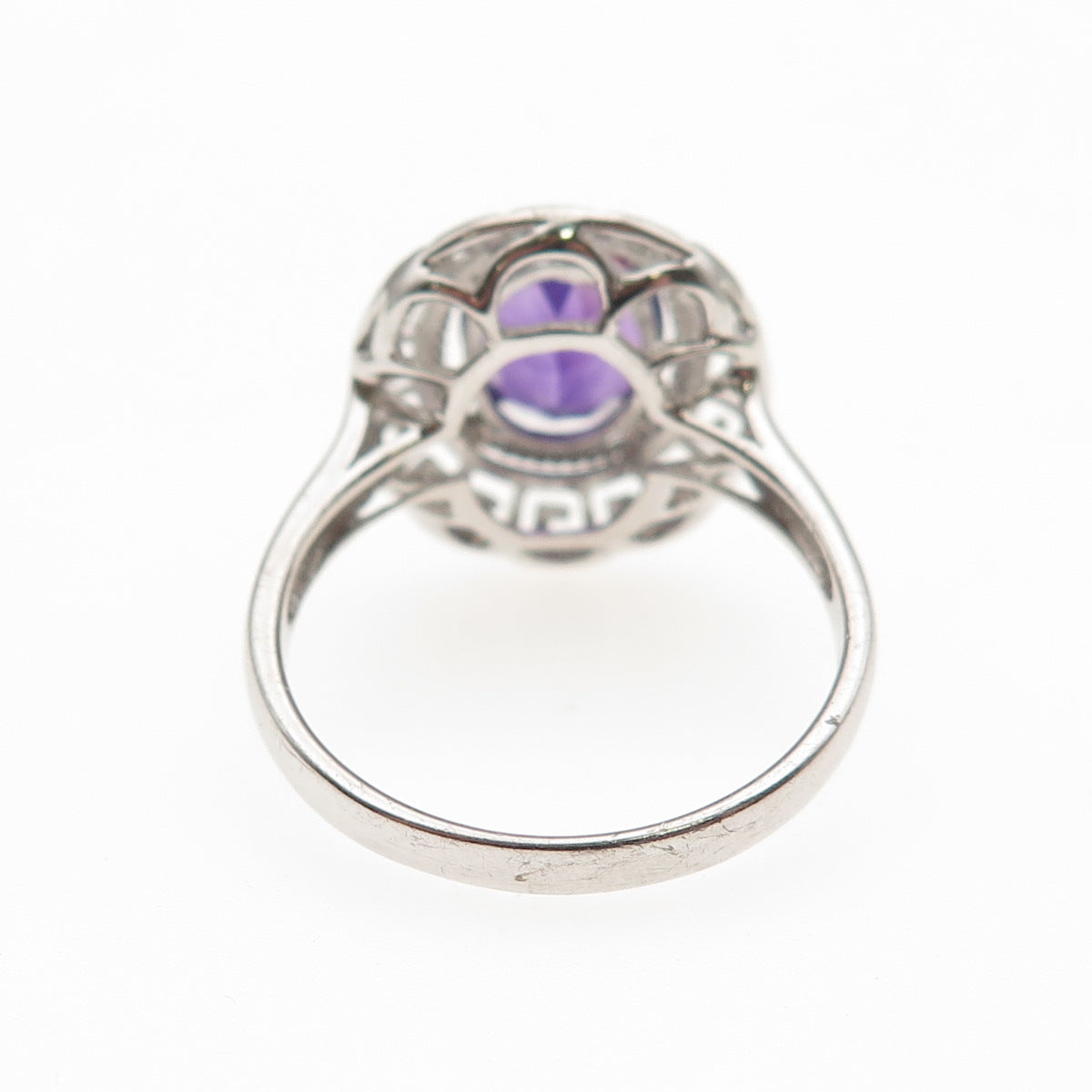 925 Sterling Silver Real Oval-Cut Amethyst Greek Key Ring Size 9