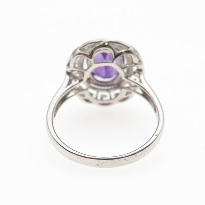 925 Sterling Silver Real Oval-Cut Amethyst Greek Key Ring Size 9
