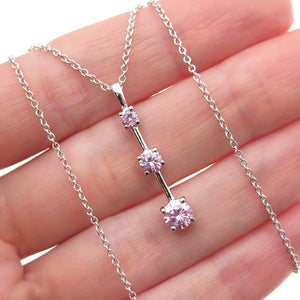 925 Sterling Silver Round-Cut Pink C Z Graduated Drop Cable Chain Necklace 18"