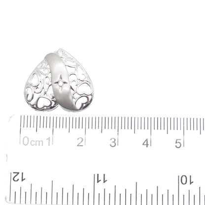 925 Sterling Silver Round-Cut C Z Heart Ornate Charm Slide Pendant