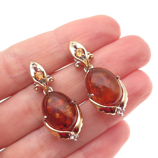 Michael Valitutti Gems En Vogue 925 Sterling 2-Tone Amber Citrine Topaz Earrings