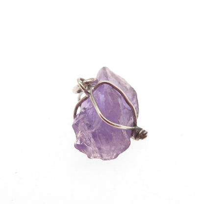 925 Sterling Silver Vintage Real Amethyst Amulet Mini Charm Pendant