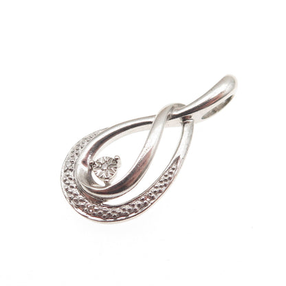 925 Sterling Silver Real Round-Cut Diamond Teardrop Charm Pendant