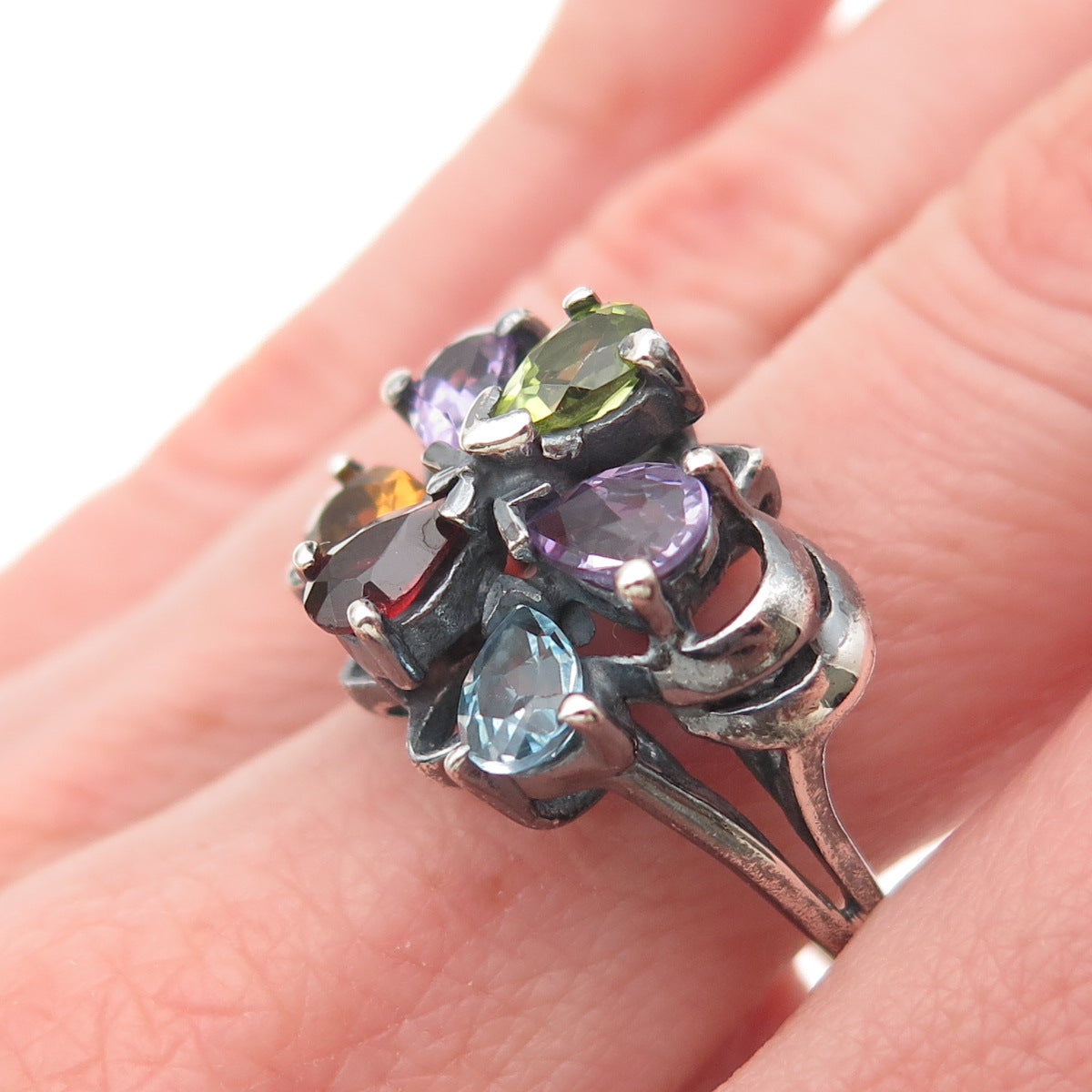 Chapal Zenray Sterling Silver Vintage Real Multi-Gem Butterfly Ring Size 10.75