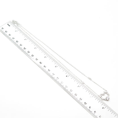 925 Sterling Silver Pave C Z Heart Rolo Chain Necklace 16"