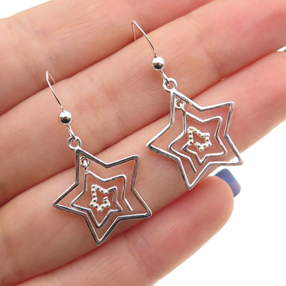 925 Sterling Silver Spiral Star Dangle Earrings
