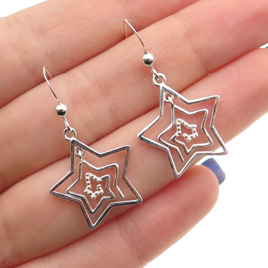 925 Sterling Silver Spiral Star Dangle Earrings