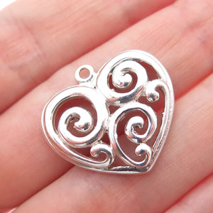 SX SALLY C 925 Sterling Silver Vintage Modernist Swirl Heart Charm Pendant