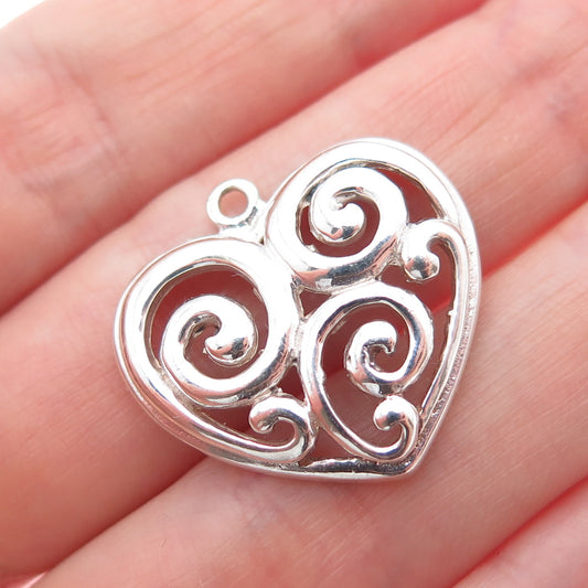 SX SALLY C 925 Sterling Silver Vintage Modernist Swirl Heart Charm Pendant