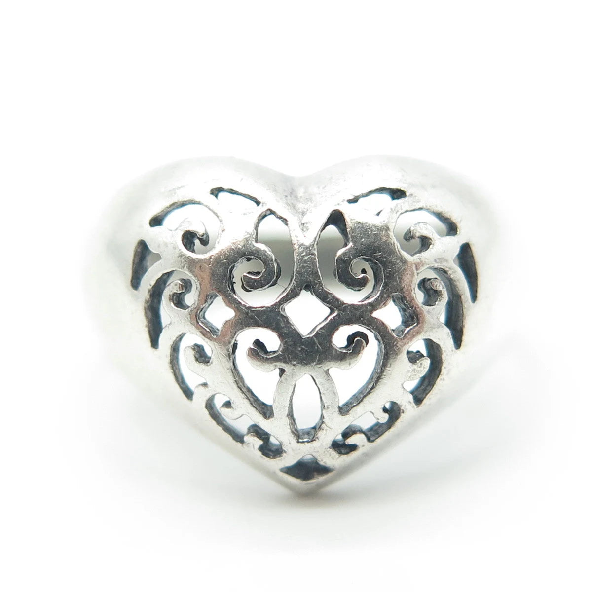 925 Sterling Silver Vintage Swirl Heart Dome Ring Size 6.75