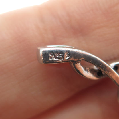 925 Sterling Silver Real Round-Cut Black & White Diamond Twisted Charm Pendant