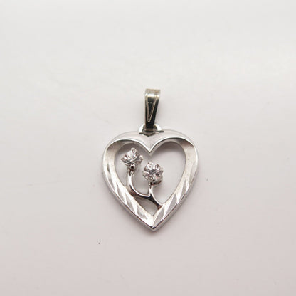925 Sterling Silver Vintage C Z Heart Pendant