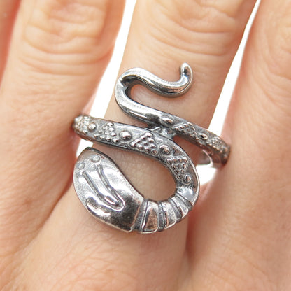 925 Sterling Silver Vintage Cobra Snake Oxidized Ring Size 8.5
