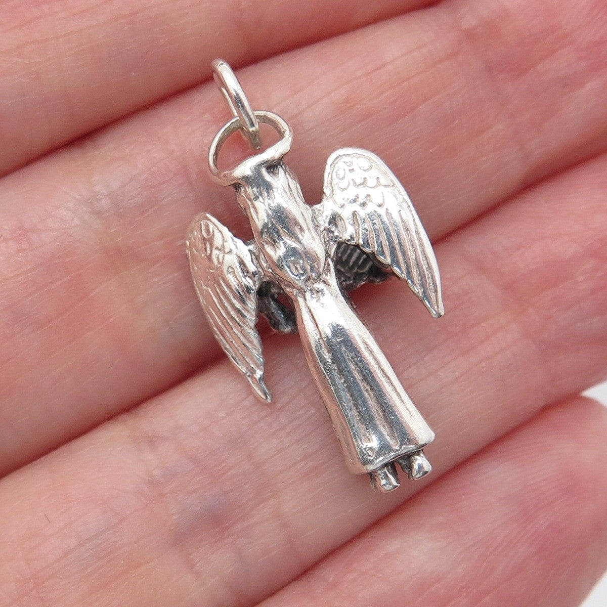925 Sterling Silver Vintage Christmas Angel Oxidized 3D Charm Pendant