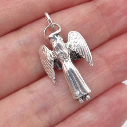 925 Sterling Silver Vintage Christmas Angel Oxidized 3D Charm Pendant