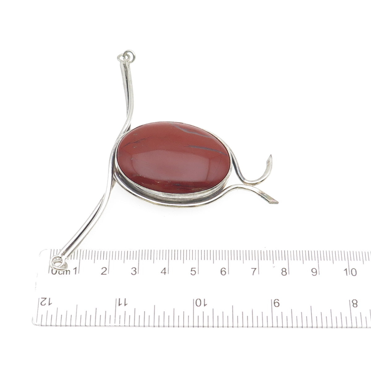 925 Sterling Silver Vintage Real Red Jasper Modernist Centerpiece Necklace Part