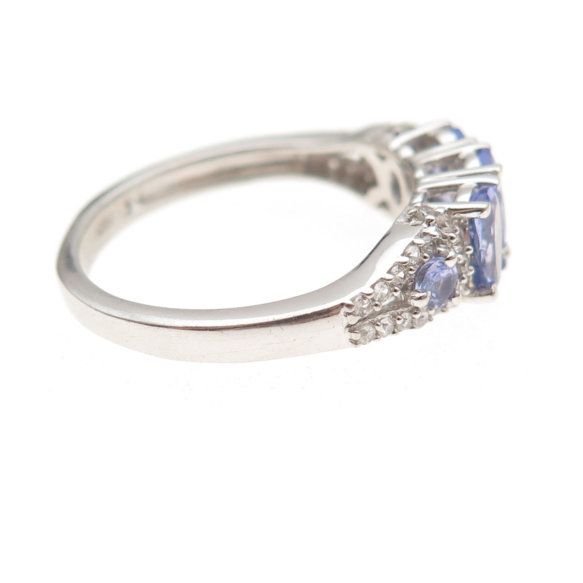 Chuck Clemency 925 Sterling Silver Real Tanzanite & White Topaz Ring Size 8.25
