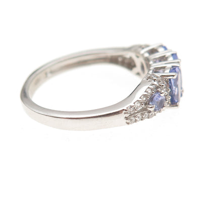 Chuck Clemency 925 Sterling Silver Real Tanzanite & White Topaz Ring Size 8.25