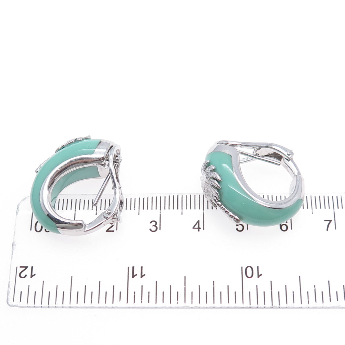 925 Sterling Silver Enamel Palm Omega Back & Clip On Earrings