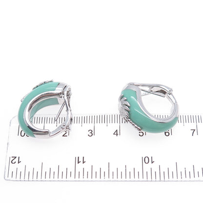 925 Sterling Silver Enamel Palm Omega Back & Clip On Earrings