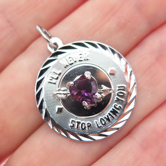 925 Sterling Silver Vintage Rhinestone I'll Never Stop Loving You Charm Pendant
