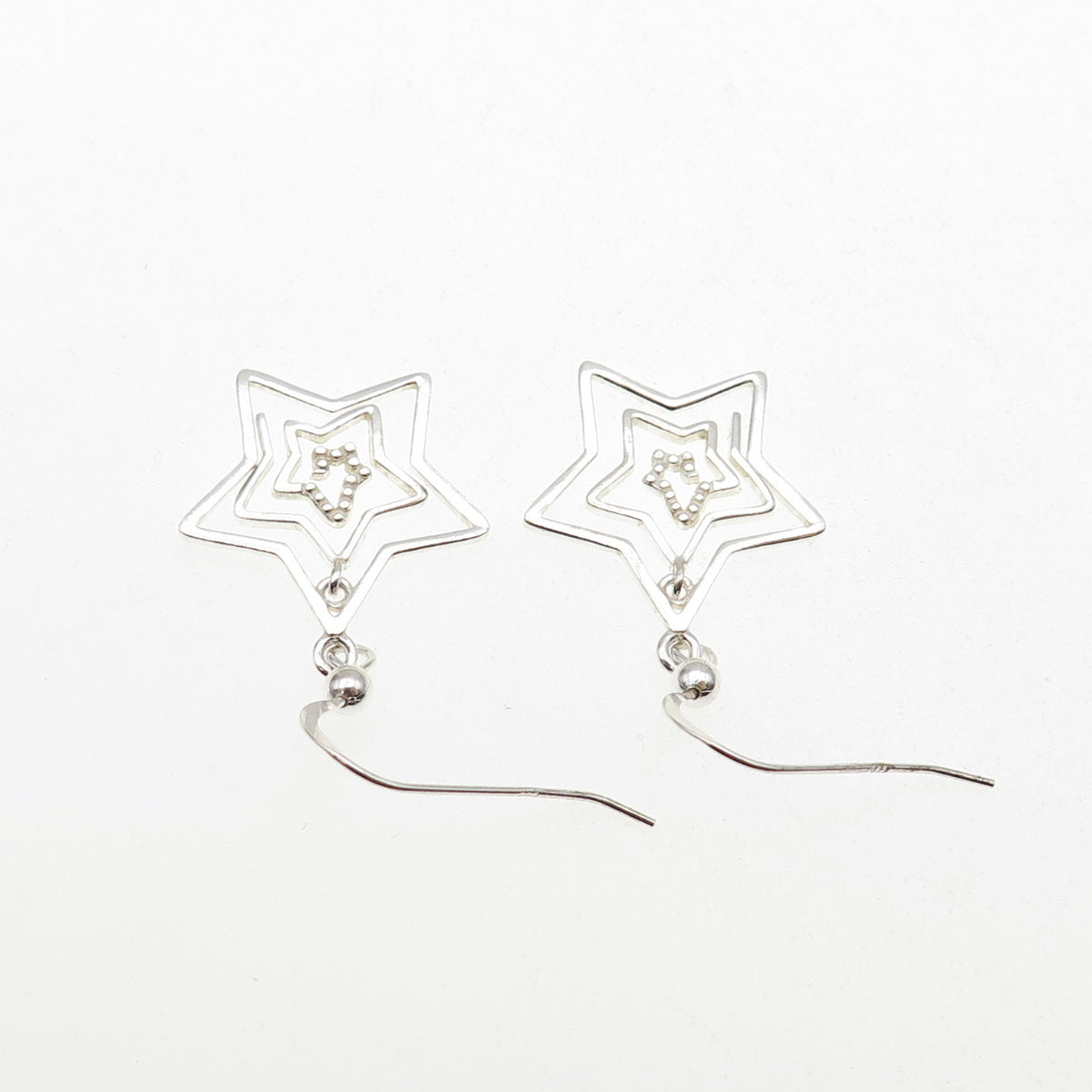 925 Sterling Silver Spiral Star Dangle Earrings