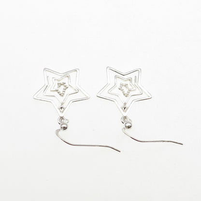 925 Sterling Silver Spiral Star Dangle Earrings