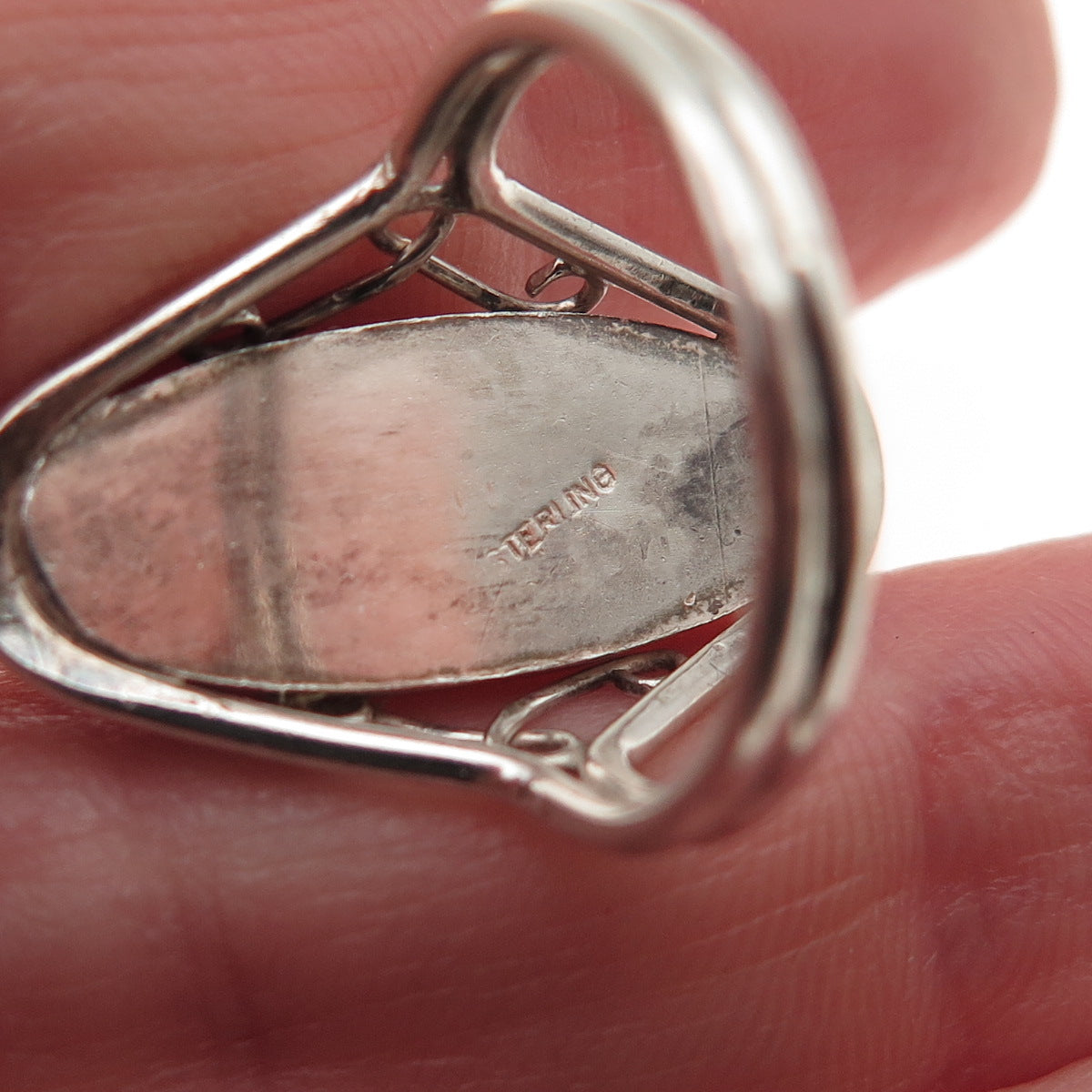 925 Sterling Silver Vintage Real Lace Agate Oxidized Ring Size 6.25