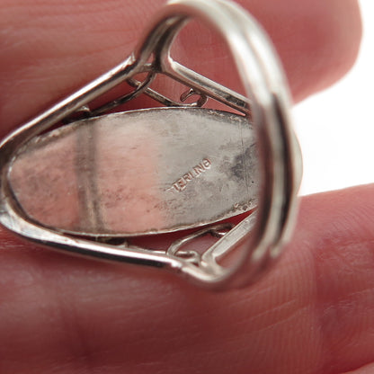 925 Sterling Silver Vintage Real Lace Agate Oxidized Ring Size 6.25