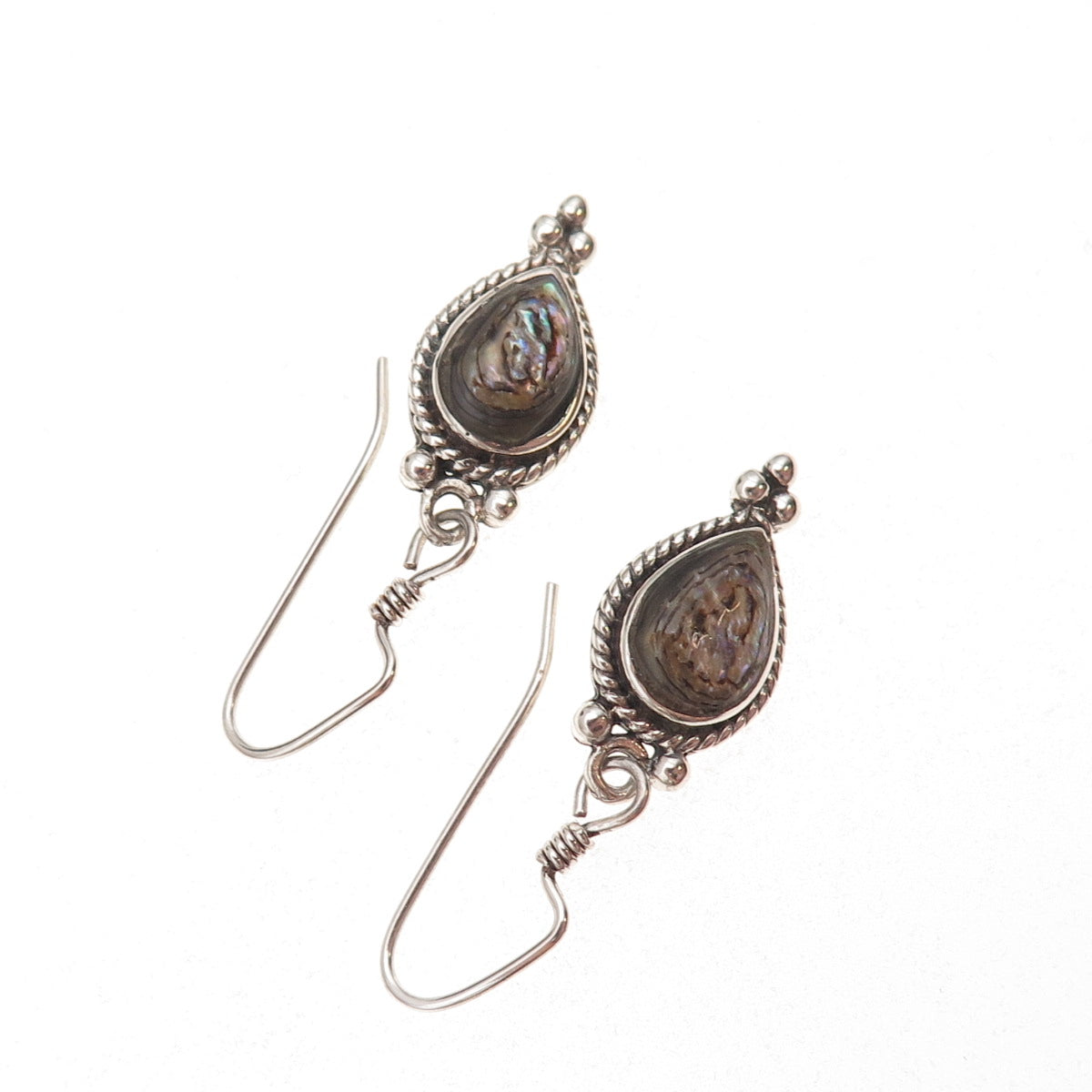 Sunrise Old Pawn Sterling Silver Vintage Abalone Shell Tribal Dangle Earrings