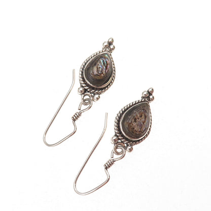 Sunrise Old Pawn Sterling Silver Vintage Abalone Shell Tribal Dangle Earrings