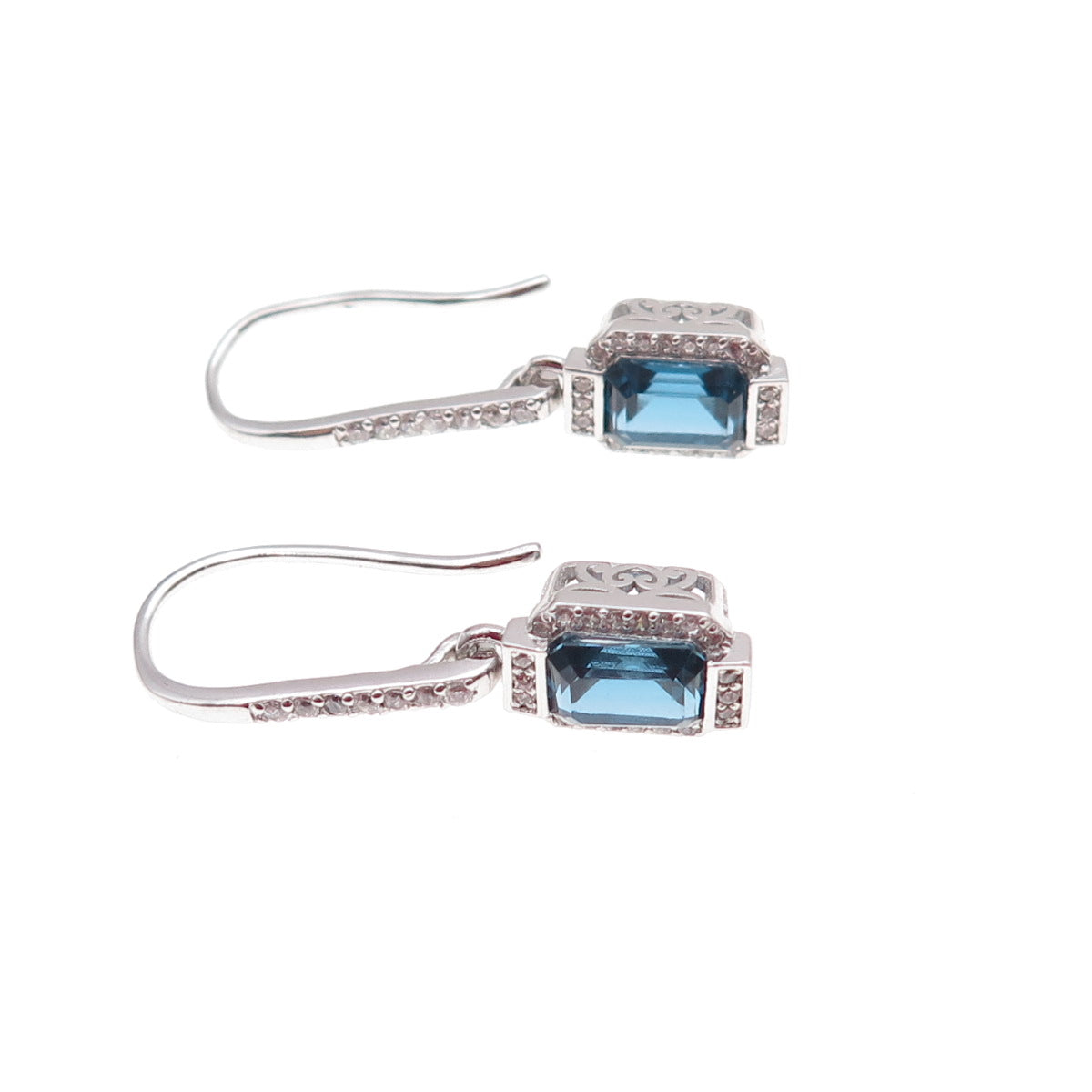 Han 925 Sterling Silver Blue & White C Z Dangle Earrings