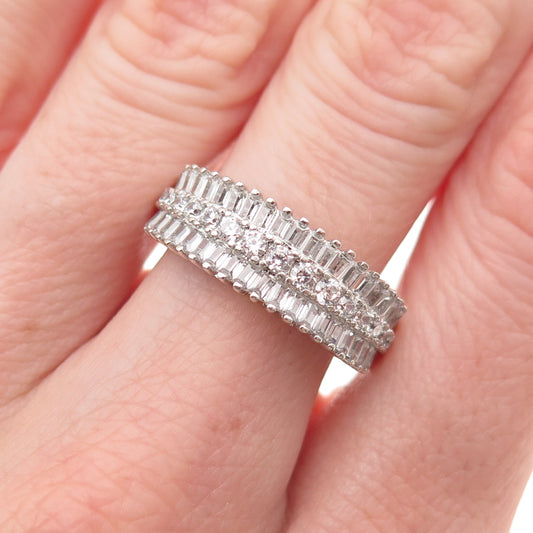 925 Sterling Silver Round & Tapered Baguette-Cut C Z Ring Size 9.25