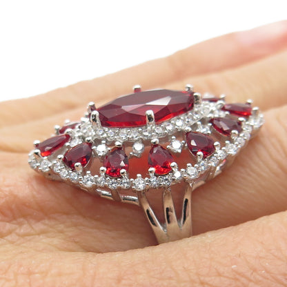 DSMK 925 Sterling Silver Red & White C Z Ring Size 7.25