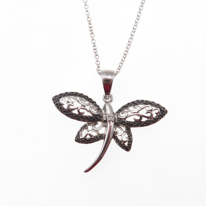 Han 925 Sterling Silver Real Diamond Accent Dragonfly Cable Chain Necklace 18"
