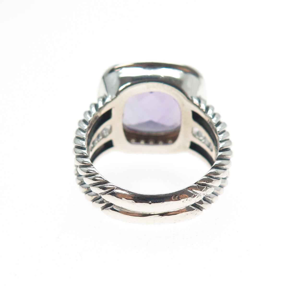 DAVID YURMAN 925 Sterling Silver Vintage Real Diamond & Amethyst Ring Size 6.5