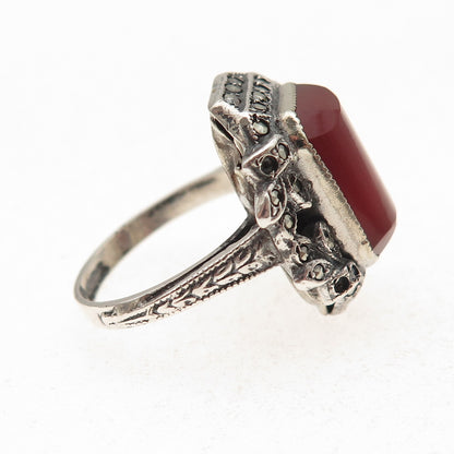925 Sterling Antique Real Carnelian & Marcasite Ring Size 6.5 (missing 4 stones)