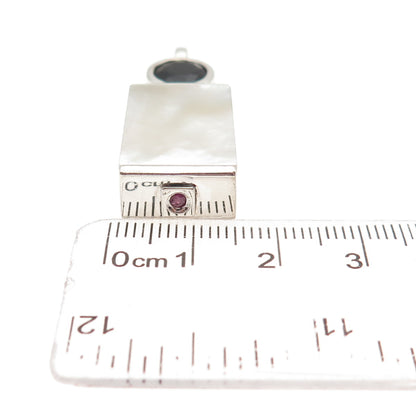 ELLE 925 Sterling Silver Vintage Real MOP Black Onyx Ruby Charm Pendant