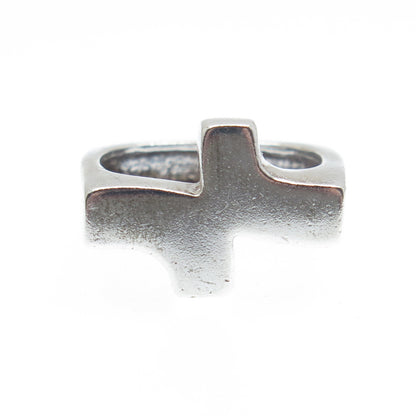 925 Sterling Silver Vintage Modernist Bypass Cross Ring Size 6.75