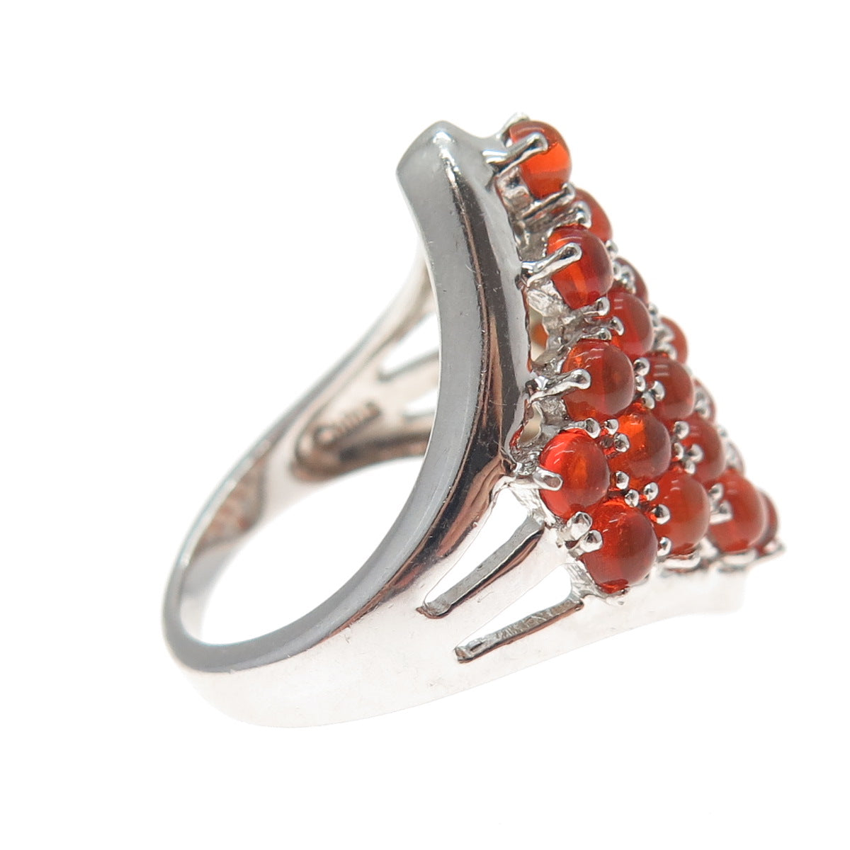 925 Sterling Silver Real Cabochon Fire Opal Cluster Ring Size 6.25