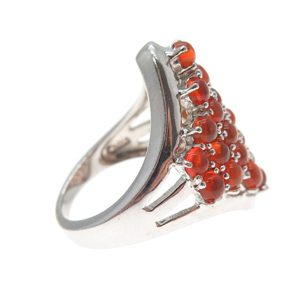 925 Sterling Silver Real Cabochon Fire Opal Cluster Ring Size 6.25