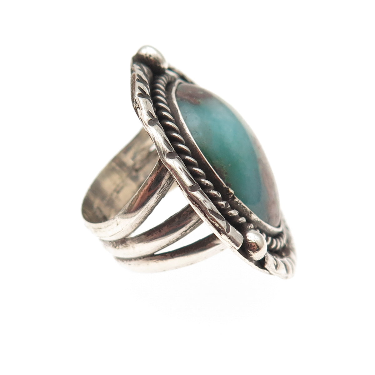 Old Pawn Sterling Silver Vintage Southwestern Turquoise Feather Ring Size 7.25
